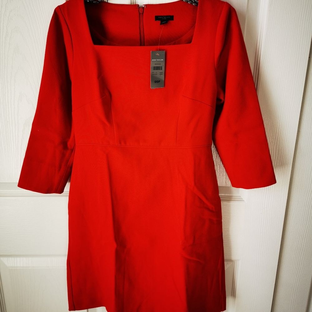 Ann Taylor Square Neck red ponte dress 00p